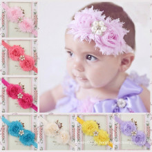 2015 letztes Design Baby Haar elastische Band Blumen mit Kristall Perle Stirnband